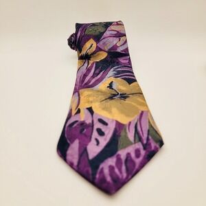Camden Court Floral Necktie - Purple, Gold,‎ Gray - Men's Fashion Accessory